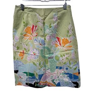 Talbots Floral Novelty Print Skirt Size 6 Colorful Cotton Made In USA Green